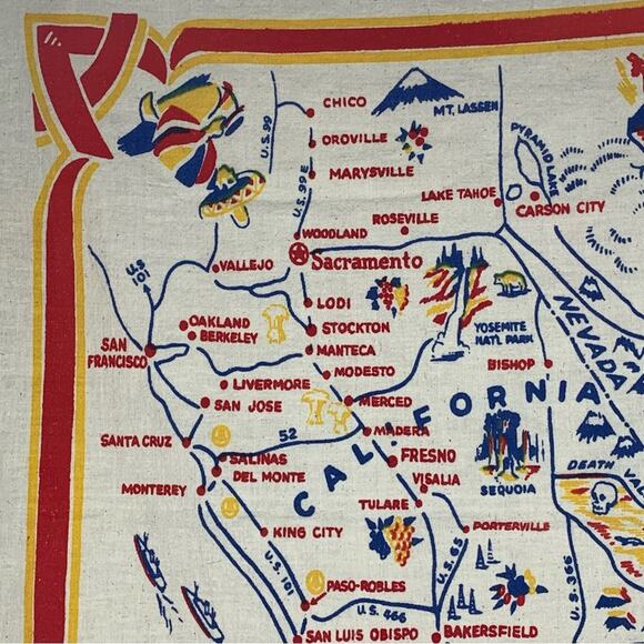 Vintage California State Souvenir Tablecloth Estimate From 1950s - Picture 3 of 7